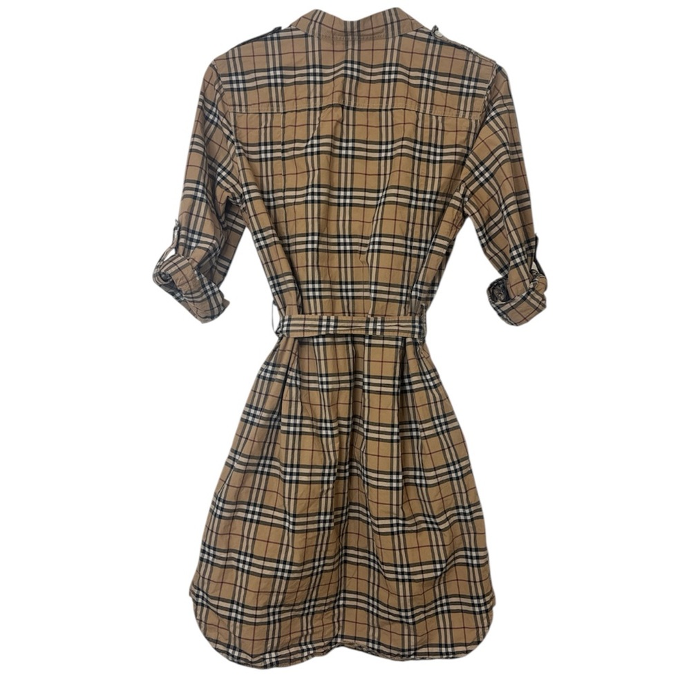 Burberry Shirt Dress NovaCheck Tan Black Plaid with Waist Tie Women’s US 6 EU 8 - Picture 2 of 12